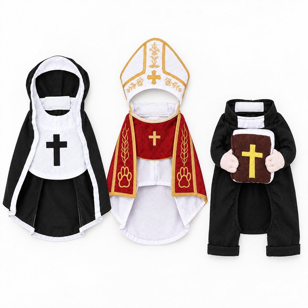 Flat-lay of the three costumes